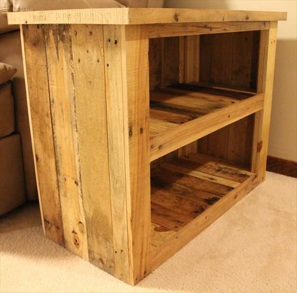 DIY Pallet Side Table with Storage Shelves Chevron Black Coffee Table ...