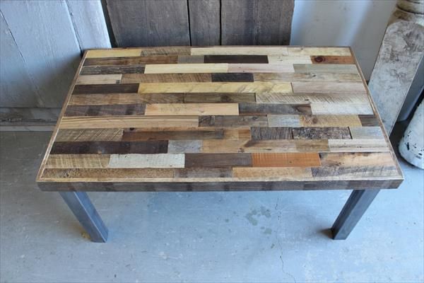 recycled pallet steel leg coffee table
