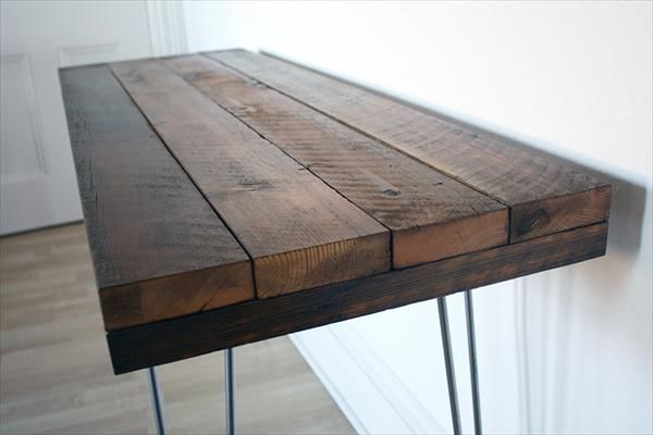 Wood Industrial Console Table with Steel Hairpin Legs | Pallet ...