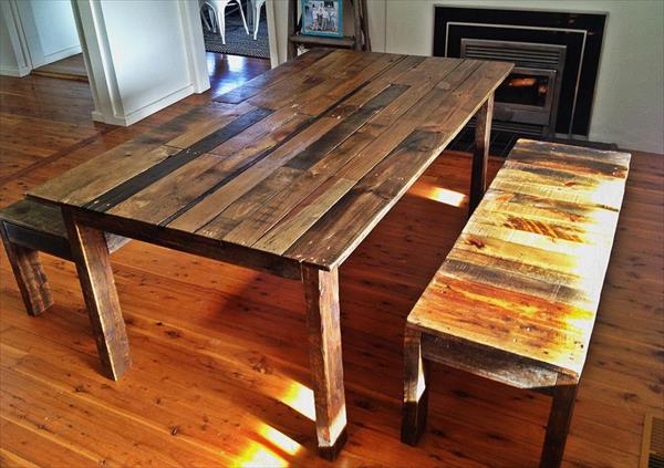 Pallet Dining Table with Benches | Pallet Furniture Plans