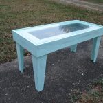 hand painted pallet coffee table with glass top