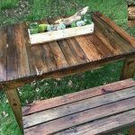 recycled pallet outdoor picnic table with bench