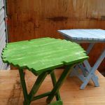 recycled pallet portable table with glass cutouts