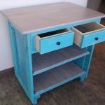 aqua painted pallet cabinet with drawers and shelves
