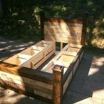 Repurposed pallet bed frame drawers and headboard