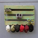 distressed light green pallet shoes rack with hooks