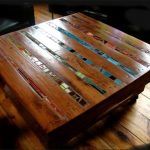 reclaimed pallet and colorful ceramics coffee table